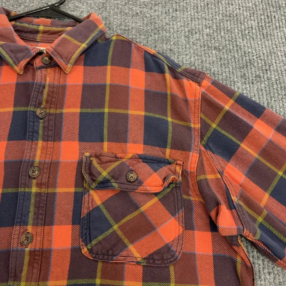 Duluth Trading Co Flannel Shirt Mens L Tall Orange Cotton Plaid Workwear‎ Style